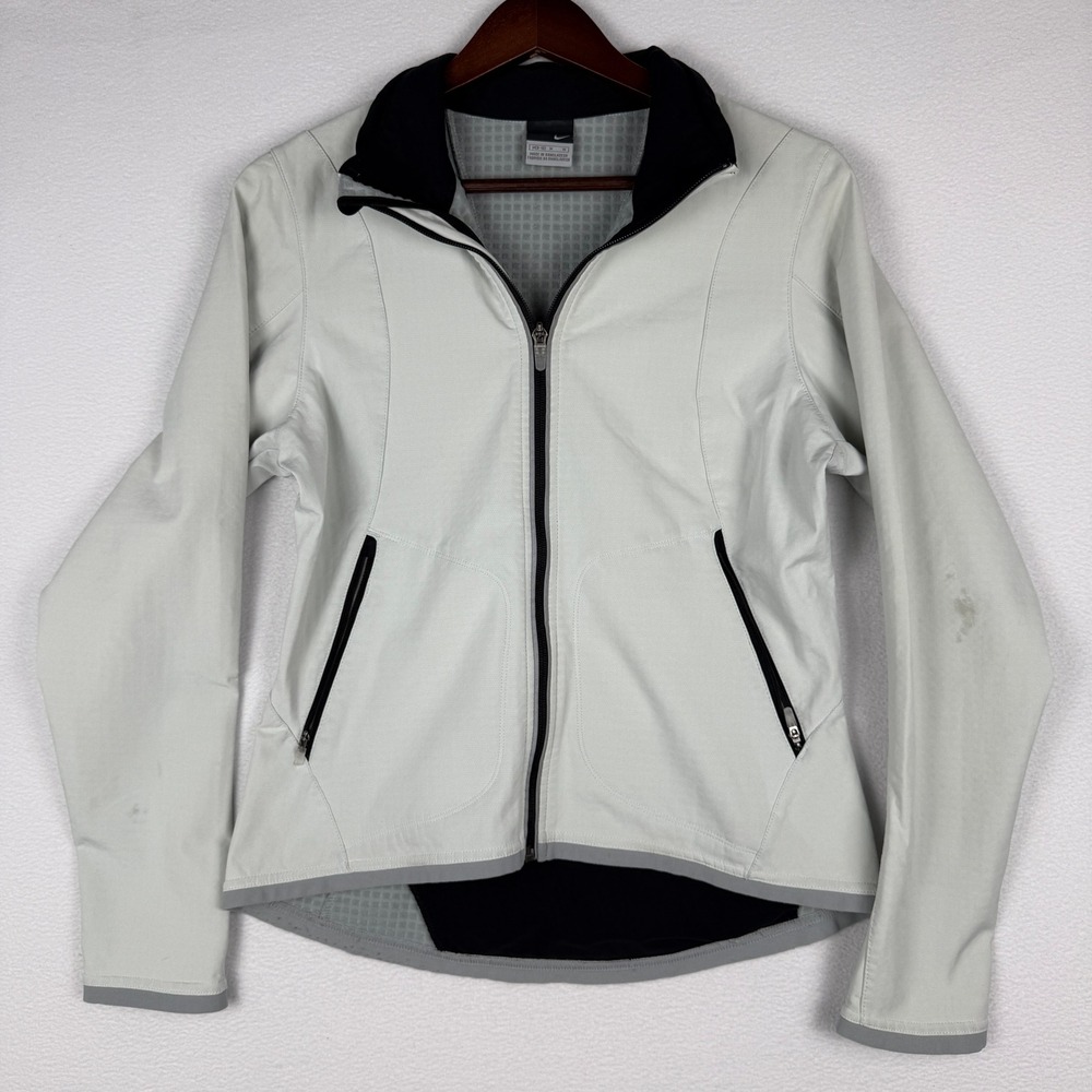 Nike Softshell Jacket Womens M White Grey Full Zip Waffle Fleece Gorpcore